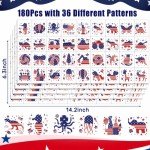 JUNEBRUSHS 4th of July Temporary Tattoos, 180 Pcs America Patriotic Tattoos Red White Blue Accessories Party Favors Party Decorations USA Independence Day Tattoos for Kids Boys Girls Face Make up