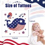 JUNEBRUSHS 4th of July Temporary Tattoos, 180 Pcs America Patriotic Tattoos Red White Blue Accessories Party Favors Party Decorations USA Independence Day Tattoos for Kids Boys Girls Face Make up