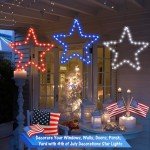 Red White and Blue Lights,3Pack 4th of July Decorations Iron Framed Hanging Patriotic Star Lights 145LED USB Operated Indoor Window Lights for Fourth of July,Independence Labor Memorial Day Home Decor