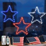 Red White and Blue Lights,3Pack 4th of July Decorations Iron Framed Hanging Patriotic Star Lights 145LED USB Operated Indoor Window Lights for Fourth of July,Independence Labor Memorial Day Home Decor