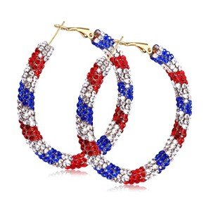 MUYUU Red White and Blue Earrings, Patriotic Hoop Earrings US flag earrings For Women Patriotic Jewelry