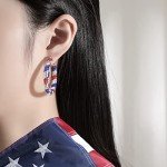 MUYUU Red White and Blue Earrings, Patriotic Hoop Earrings US flag earrings For Women Patriotic Jewelry