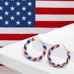 MUYUU Red White and Blue Earrings, Patriotic Hoop Earrings US flag earrings For Women Patriotic Jewelry
