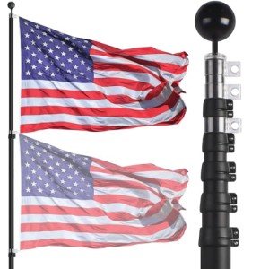 NELXINJO 20ft Telescopic Flag Pole - Extra Thick Outdoor Telescoping Flag Poles with 3x5 American Flag for Residential or Commercial,Black