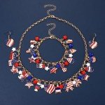 4th of July Earrings Necklace Bracelet American Flag Star USA Heart Icream Butterfly Charm Necklace Bracelet Fourth of July America Patriotic Jewelry Set for Women (4thof July jewelry A set)