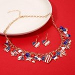 4th of July Earrings Necklace Bracelet American Flag Star USA Heart Icream Butterfly Charm Necklace Bracelet Fourth of July America Patriotic Jewelry Set for Women (4thof July jewelry A set)