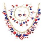 4th of July Earrings Necklace Bracelet American Flag Star USA Heart Icream Butterfly Charm Necklace Bracelet Fourth of July America Patriotic Jewelry Set for Women (4thof July jewelry A set)