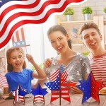 12 Pieces 4th of July Patriotic 3D Wooden Star Signs Table Centerpiece Memorial Day Party Decorations Rustic Farmhouse Glitter Block Signs for Independence Day Tabletop Tiered Tray Home Office