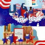 12 Pieces 4th of July Patriotic 3D Wooden Star Signs Table Centerpiece Memorial Day Party Decorations Rustic Farmhouse Glitter Block Signs for Independence Day Tabletop Tiered Tray Home Office