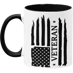 GTR SOURCE Unique Veteran Mug - Patriotic Gift - American Flag Mug - Ceramic Mug - Marines Veteran Cup - Holds up to 11oz - Microwave and Dishwasher Safe.(Handle and interior black).