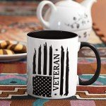 GTR SOURCE Unique Veteran Mug - Patriotic Gift - American Flag Mug - Ceramic Mug - Marines Veteran Cup - Holds up to 11oz - Microwave and Dishwasher Safe.(Handle and interior black).