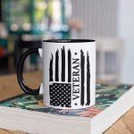 GTR SOURCE Unique Veteran Mug - Patriotic Gift - American Flag Mug - Ceramic Mug - Marines Veteran Cup - Holds up to 11oz - Microwave and Dishwasher Safe.(Handle and interior black).