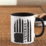 GTR SOURCE Unique Veteran Mug - Patriotic Gift - American Flag Mug - Ceramic Mug - Marines Veteran Cup - Holds up to 11oz - Microwave and Dishwasher Safe.(Handle and interior black).