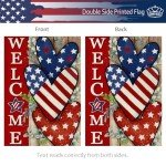 CROWNED BEAUTY 4th of July Patriotic Welcome Garden Flag 12x18 Inch Double Sided USA Flag Hearts Blue Red Memorial Day Independence Day Outside Yard Party Decoration