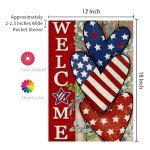 CROWNED BEAUTY 4th of July Patriotic Welcome Garden Flag 12x18 Inch Double Sided USA Flag Hearts Blue Red Memorial Day Independence Day Outside Yard Party Decoration