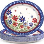 CHUNNIN 50 Pcs 4th of July Poppy Flower Oval Memorial Day Plates for Independence Day Party Supplies American Patriotic Disposable Paper Plates Patriotic Decorations for Labor Day Veterans Day