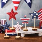 5 Pcs 4th of July Table Centerpiece Standing 3D Star Decor Wood Patriotic Sign Block Fabric Ornaments Rustic Fourth of July Independence Day Crafts for American Festival Party Home Decoration