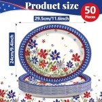 CHUNNIN 50 Pcs 4th of July Poppy Flower Oval Memorial Day Plates for Independence Day Party Supplies American Patriotic Disposable Paper Plates Patriotic Decorations for Labor Day Veterans Day
