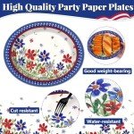 CHUNNIN 50 Pcs 4th of July Poppy Flower Oval Memorial Day Plates for Independence Day Party Supplies American Patriotic Disposable Paper Plates Patriotic Decorations for Labor Day Veterans Day