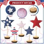 5 Pcs 4th of July Table Centerpiece Standing 3D Star Decor Wood Patriotic Sign Block Fabric Ornaments Rustic Fourth of July Independence Day Crafts for American Festival Party Home Decoration