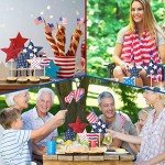 5 Pcs 4th of July Table Centerpiece Standing 3D Star Decor Wood Patriotic Sign Block Fabric Ornaments Rustic Fourth of July Independence Day Crafts for American Festival Party Home Decoration