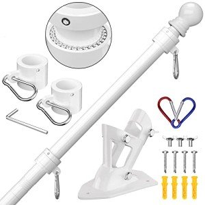 ZMTECH Flag Pole - Upgraded Bracket, 6 FT Stainless Steel Flag Poles for Outside House, Residential or Commerical, Tangle Free Flag Pole Kit for American Flag (Without Flag, White)
