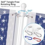 ZMTECH Flag Pole - Upgraded Bracket, 6 FT Stainless Steel Flag Poles for Outside House, Residential or Commerical, Tangle Free Flag Pole Kit for American Flag (Without Flag, White)