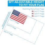 ZMTECH Flag Pole - Upgraded Bracket, 6 FT Stainless Steel Flag Poles for Outside House, Residential or Commerical, Tangle Free Flag Pole Kit for American Flag (Without Flag, White)