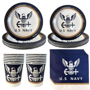SJJCHU Patriotic Military Navy Theme Party Supplies,Memorial Day Veterans Day 4th Of July Navy Party Tableware Set Including Paper Plates Napkins Cups Serves 20 Guests