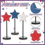 6 Pcs 4th of July Wooden Star Decoration Independence Day Standing Wooden Star Tiered Tray Decor Farmhouse Rustic Patriotic Blocks Memorial Day Tabletop Decor for American Festival Home Decorations