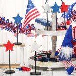 6 Pcs 4th of July Wooden Star Decoration Independence Day Standing Wooden Star Tiered Tray Decor Farmhouse Rustic Patriotic Blocks Memorial Day Tabletop Decor for American Festival Home Decorations