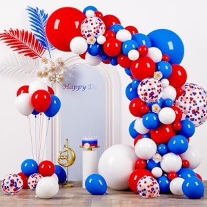 Voircoloria 130pcs Red White Blue Balloons Different Sizes 18" 12" 10" 5" Party Latex Balloons for Birthday Graduation 4th of July Independence Day Anniversary New Year Holiday Party Decorations