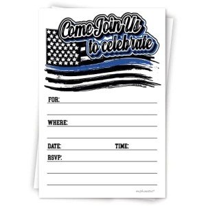 Police Invitations With Envelopes (20 Count) - Police Academy Graduation, Promotion Or Retirement Party - Police Flag Thin Blue Line