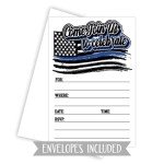 Police Invitations With Envelopes (20 Count) - Police Academy Graduation, Promotion Or Retirement Party - Police Flag Thin Blue Line