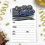 Police Invitations With Envelopes (20 Count) - Police Academy Graduation, Promotion Or Retirement Party - Police Flag Thin Blue Line