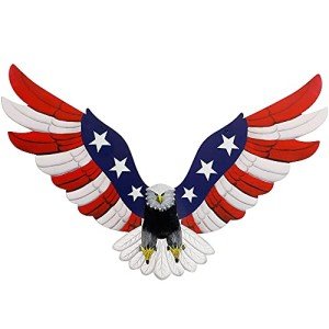 Adroiteet American Eagle Patriotic decorations, Independence Day 4th of July Decoration Metal Wall Art, American Flag Bald Eagle Hanging Sculpture, Large Handmade Centerpiece for Indoor Bedroom Office Outdoor 23.6" x 14"