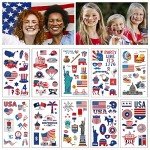 ABTOLS 10 Sheets Patriotic Tattoos, 4th of July American Flag Red White Blue Design Fake Tattoos USA Body Art Patriotic Stickers for Labor Day Memorial Day Party Supplies