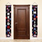 AIBIIN Veterans Day Porch Banner Sign Decorations Freedom American Front Door Decorative Hanging Patriotic Door Banner Black Forth of July Porch Decorations Outdoor for Home Office 70.8x11.8 inch