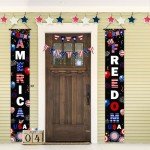 AIBIIN Veterans Day Porch Banner Sign Decorations Freedom American Front Door Decorative Hanging Patriotic Door Banner Black Forth of July Porch Decorations Outdoor for Home Office 70.8x11.8 inch