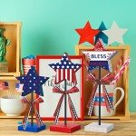 3 Pcs 4th of July Stars Decoration Patriotic Centerpieces Wooden Standing Star Block Memorial Day Decoration Rustic Independence Day Centerpieces for American Festival Home (Bright Style)