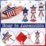 3 Pcs 4th of July Stars Decoration Patriotic Centerpieces Wooden Standing Star Block Memorial Day Decoration Rustic Independence Day Centerpieces for American Festival Home (Bright Style)