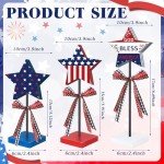 3 Pcs 4th of July Stars Decoration Patriotic Centerpieces Wooden Standing Star Block Memorial Day Decoration Rustic Independence Day Centerpieces for American Festival Home (Bright Style)