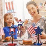 3 Pcs 4th of July Stars Decoration Patriotic Centerpieces Wooden Standing Star Block Memorial Day Decoration Rustic Independence Day Centerpieces for American Festival Home (Bright Style)