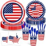 Avezano 168 PCS American Flag Patriotic Party Supplies Plates Cups Napkins Tableware Set for 4th of July, Memorial Day, Independence Day Party Decorations, Serves 24