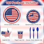 Avezano 168 PCS American Flag Patriotic Party Supplies Plates Cups Napkins Tableware Set for 4th of July, Memorial Day, Independence Day Party Decorations, Serves 24
