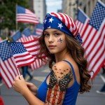 32 Sheets Independence Day Temporary Tattoo, USA Flag Patriotic Waterproof Fake Tattoos, Red White Blue Party Supplies Temp Tattoo Kits 4th of July Memorial Day, Veterans Day
