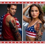 32 Sheets Independence Day Temporary Tattoo, USA Flag Patriotic Waterproof Fake Tattoos, Red White Blue Party Supplies Temp Tattoo Kits 4th of July Memorial Day, Veterans Day