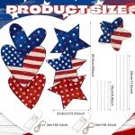 Yalikop 2 Pcs 4th of July Yard Signs Patriotic Yard Decor with Stakes 11.3 x 31.5" Independence Day Outdoor Decorations Red White Blue Star Heart Shaped Sign with LED String Lawn Decorations