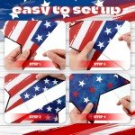 Yalikop 2 Pcs 4th of July Yard Signs Patriotic Yard Decor with Stakes 11.3 x 31.5" Independence Day Outdoor Decorations Red White Blue Star Heart Shaped Sign with LED String Lawn Decorations