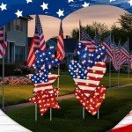 Yalikop 2 Pcs 4th of July Yard Signs Patriotic Yard Decor with Stakes 11.3 x 31.5" Independence Day Outdoor Decorations Red White Blue Star Heart Shaped Sign with LED String Lawn Decorations